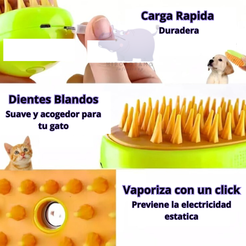 PELICLEAN_™ Cepillo Automático Gatos Vapor 3 en 1